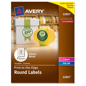 Avery 22807 Labels, Round, 2", 120/PK, Glossy White by Avery