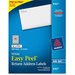 Avery 8167 Inkjet Labels, Mailing, 1-3/4"x1/2", 2000/PK, White by Avery