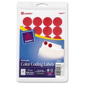Removable Labels, 3/4" Round, 1008/PK, Red by Avery