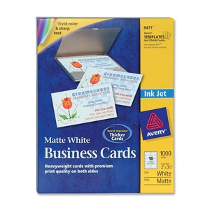 Avery 8471 Business Cards, Inkjet, Matte, 2"x3-1/2", 1000/BX, White by Avery