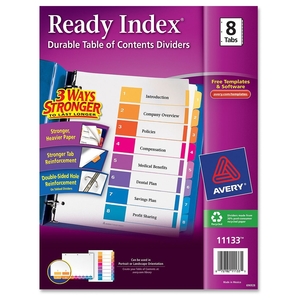 Avery 11133 Ready Index Dividers,TOC,1-8 Tab,3HP,8-1/2"x11",1/ST,Multi by Avery