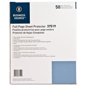 Business Source 37519 Sheet Protector, Top Loading, 8-1/2"x11", 50/BX, Clear by Business Source