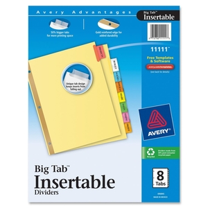 Avery CI2138 Big Tab Insertable Dividers,11"x8-1/2",8-Tab,Buff/Multi by Avery