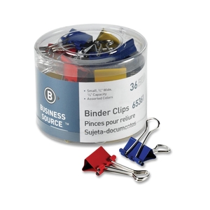 Binder Clips, Small 3/4"W, 3/8" Capacity, 36/PK, Assorted by Business Source