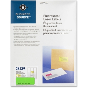 Business Source 26139 Laser Labels, Fluorescent, 1"x2-5/8", 750/PK, Neon Green by Business Source