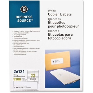 Business Source 26131 Mailing Labels, 1"x2-3/4", 3300/PK, White by Business Source