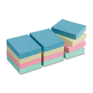 Adhesive Notes,Plain,1-1/2"x2",100 Sh/PD, 12/PK, AST Pastel by Business Source