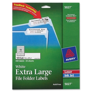 Avery 5027 Extra Large Filing Labels, 15/16"x3-7/16", 450/PK, White by Avery