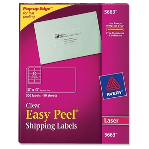 Avery 5663 Laser Labels, Shipping, 2"x4", 500/BX, Clear by Avery