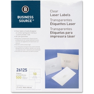 Business Source 26125 Shipping Labels, Laser, Permanent, 2"x4-1/4", 500/PK, Clear by Business Source