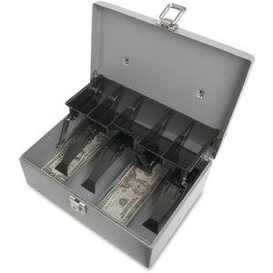 Sparco Products 15507 Cash Box, 5 Comptmts, Spring Clips,10-1/2"x7-3/8"x4-1/2", GY by Sparco