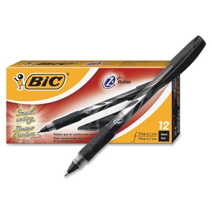 BIC Z4C11BK Roller Pen, Rubber Grip, .7mm, Black Barrel/Black Ink by BIC