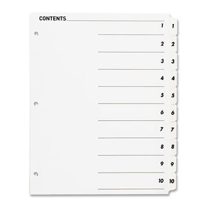 Sparco Products 05854 Index Dividers,w/TOC Page,1-10, 10 Tabs/ST,11"x8-1/2",White by Sparco