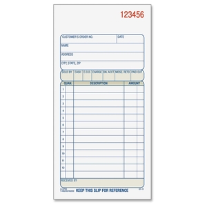 Sales Order Book, 2-Part, 50/Bk, 3-11/16"x7-3/16" by Adams