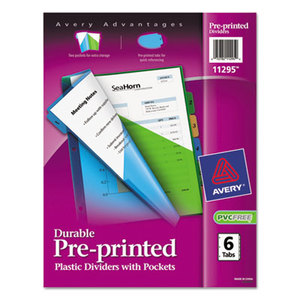 Avery 11295 Preprinted Tab Plastic Dividers w/Double Pockets, 6-Tab, 11 x 9 by AVERY-DENNISON