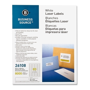 Business Source 26108 Mailing Labels,Return Address,Laser,1/2"x1-3/4",8000/PK,WE by Business Source