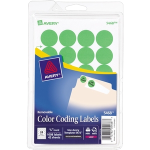 Avery 05468 Removable Labels, 3/4" Round, 1008/PK, Green Neon by Avery