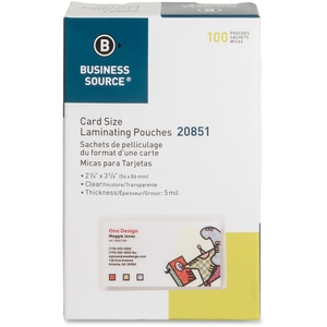Business Source 20851 Laminating Pouch,Credit Card,5mil,2-1/8"x3-3/8",100/BX,CL by Business Source