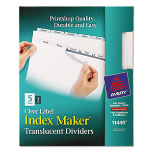 Avery 11449 Index Maker Print & Apply Clear Label Plastic Dividers, 5-Tab, Letter by AVERY-DENNISON