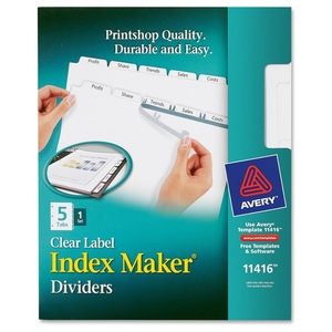 Avery 11416 Index Maker, Laser, Punched, 5-Tab, 1/ST, 8-1/2"x11",CL by Avery