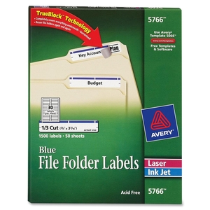 Avery 5766 Permanent Filing Labels, 1/3 Cut, 600/BX ,Blue by Avery