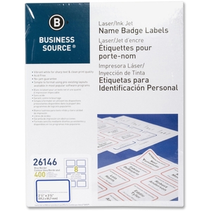 Business Source 26146 Name Badge Labels, 2-1/3"x3-3/8", 400/PK, BE Border by Business Source