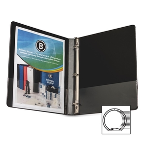 Round Ring Binder, w/ Pockets, 1/2", Black by Business Source