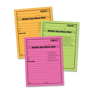 Tops Products 9711NEON Message Pad, "While You Where Out", 4"x5-1/2", 6/PK,Neon AST by Adams