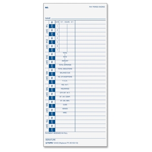 Tops Products 12443 Time Cards, For Pyramid Time Clocks, 143 lb., 100/PK, 4"x9" by TOPS