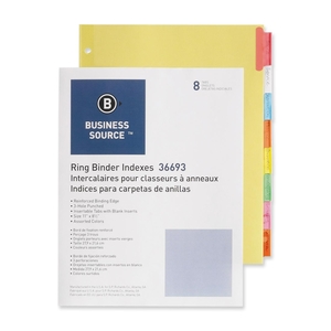 Business Source 36693 Ring Binder Indexes,1-1/2" Tabs,11"x8-1/2",8-Tabs,Multi by Business Source