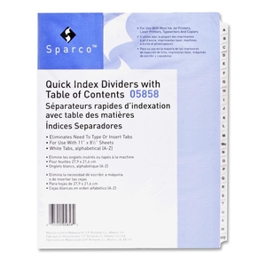 Sparco Products 05858 Index Dividers,w/ Table of Contents, A-Z, 12/ST, White by Sparco