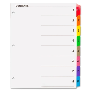 Sparco Products 21901 Index Dividers W/Table Of Contents, 1-8, 8 Tabs/ST Multi by Sparco