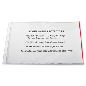 Stride, Inc 61400 Sheet Protectors, 11"x17", 60/BX, CL/ AST Color Bars by Stride