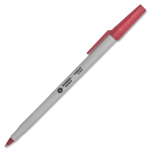 Ballpoint Stick Pens, Med Pt, Lt Gray Barrel/ Red Ink by Business Source