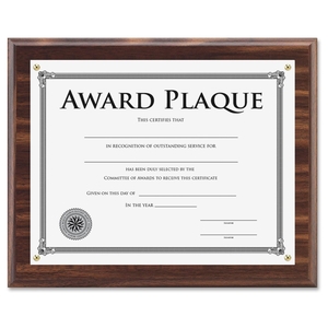Award-A-Plaque, Holds 8-1/2"x11", Walnut by Lorell