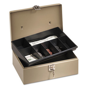 Lock'n Latch Steel Cash Box w/7 Compartments, Key Lock, Pebble Beige by PM COMPANY