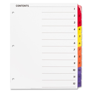 Sparco Products 21903 Index Dividers W/Table Of Contents, 1-12, 12 Tabs/STMulti by Sparco