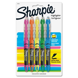 Sanford, L.P. 24575PP Liquid Highlighters, Carded, Narrow Pt, 5 Color/ST, Assorted by Sharpie