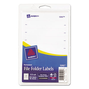 Avery 05202 Print or Write File Folder Labels, 11/16 x 3 7/16, White, 252/Pack by AVERY-DENNISON