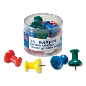 Giant Pushpins, 1-1/2",12/PK, Clear Tub, Assorted by OIC