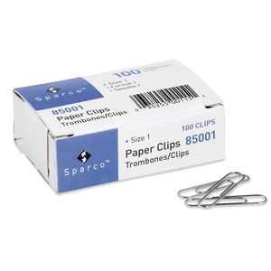 Paper Clips, Size 1, Regular, .033 Wire Gauge, 100/BX, SR by Sparco