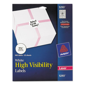 Avery 5293 High Visibility Round Laser Labels, 1 2/3" dia, White, 600/Pack by AVERY-DENNISON