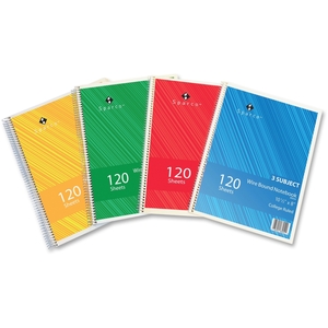 Notebooks,3 Subject,10-1/2"x8",College Ruled,120 Sht,AST by Sparco