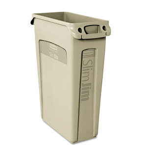Slim Jim Receptacle w/Venting Channels, Rectangular, Plastic, 23gal, Beige by RUBBERMAID COMMERCIAL PROD.