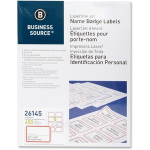 Business Source 26145 Name Badge Labels, 2-1/3"x3-3/8", 400/PK, RD Border by Business Source