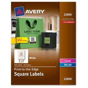 Avery 22806 Square Permanent Labels, 2"x2", 300/PK, WE by Avery