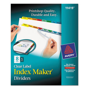 Avery 11419 Print & Apply Clear Label Dividers w/Color Tabs, 8-Tab, Letter, 5 Sets by AVERY-DENNISON