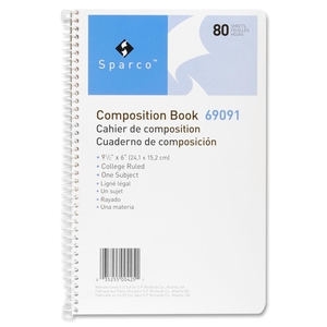 Sparco Products 69091 Composition Book,16 lb.,80 Sheets,College Ruled,9-1/2"x6",WE by Sparco