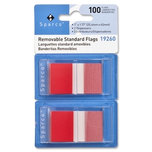 Removable Standard Flags, Dispenser, 1", 100/PK, Red by Sparco