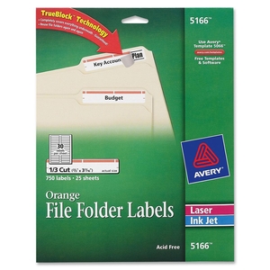 Permanent Filing Labels, 1/3 Cut, 750/PK, Orange by Avery